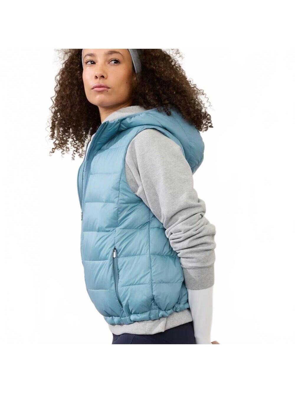 Athleta Aire Puffer Vest Hooded Quilted Gorpcore Coastal Blue Women's Medium NWT